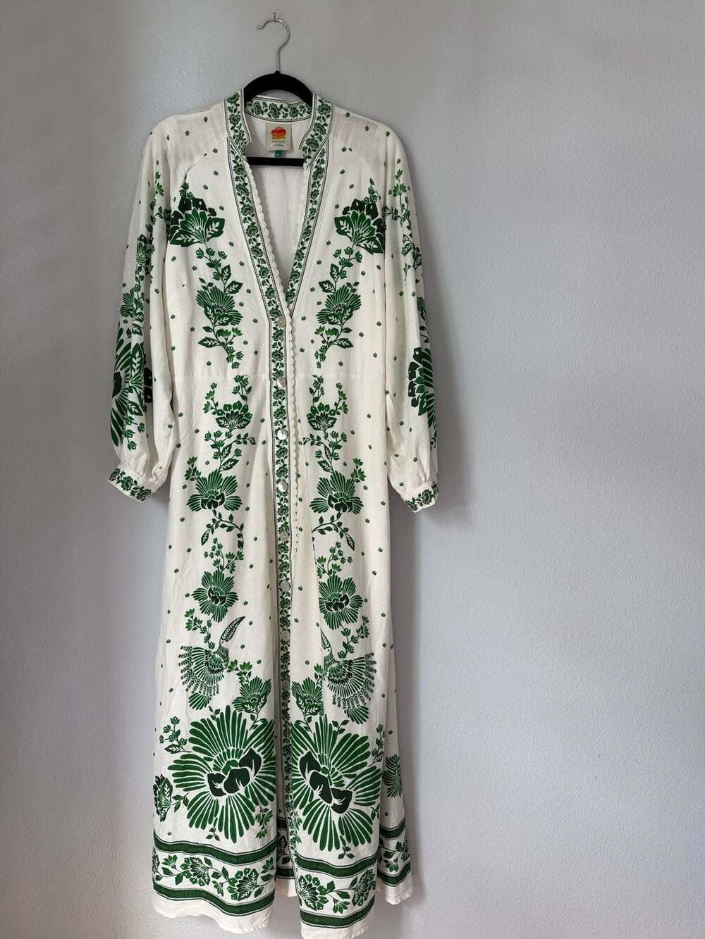 Farm Rio Forest Soul Maxi Dress Size XL White Green Floral Print Linen Blend